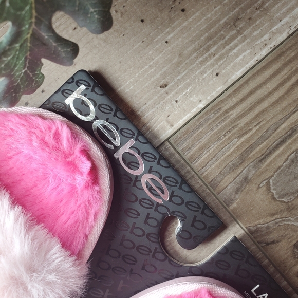 NWT Bebe Pink Fuzzy Women's Memory Foam Slippers Large Size 9 - Picture 4 of 16